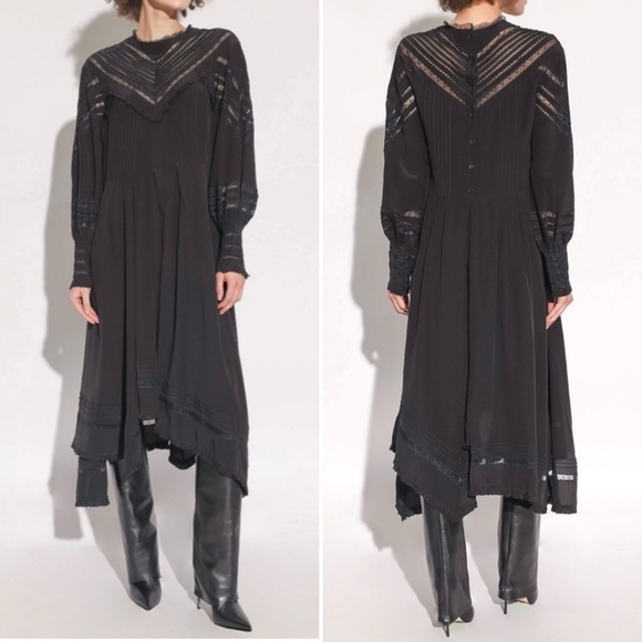 Zadig & Voltaire Rozyl Silk Lace Insert Asymmetrical Hem Midi Dress - Small - Picture 2 of 13